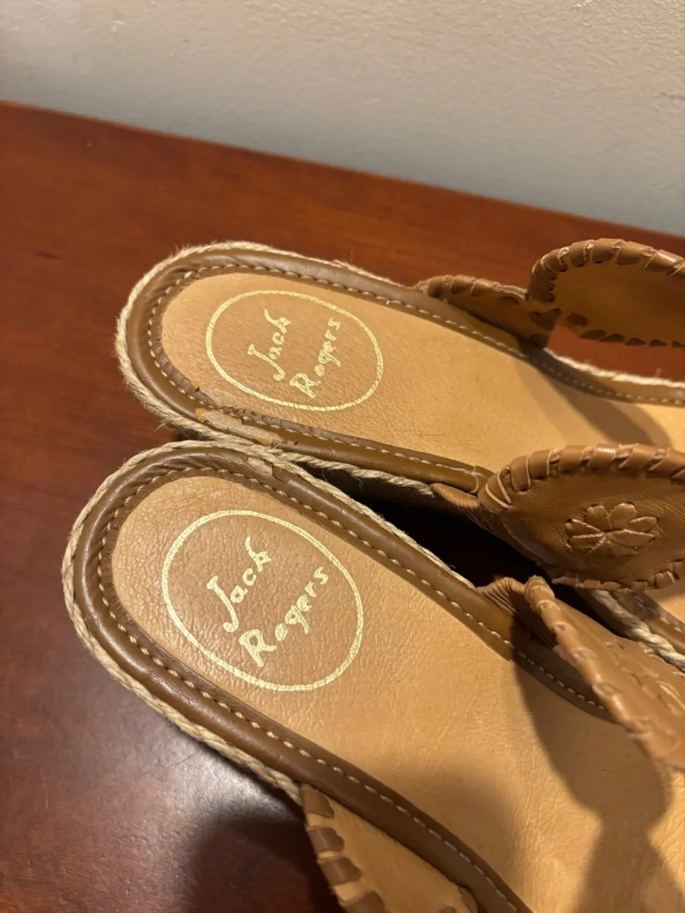 Jack Rogers Shelby Espadrille Wedge Sandals Cognac Size 10